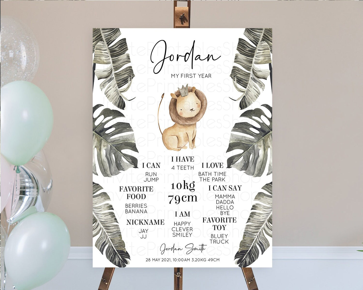 Editable Lion First Birthday Milestone Board Lion Milestone Poster Lion Deco