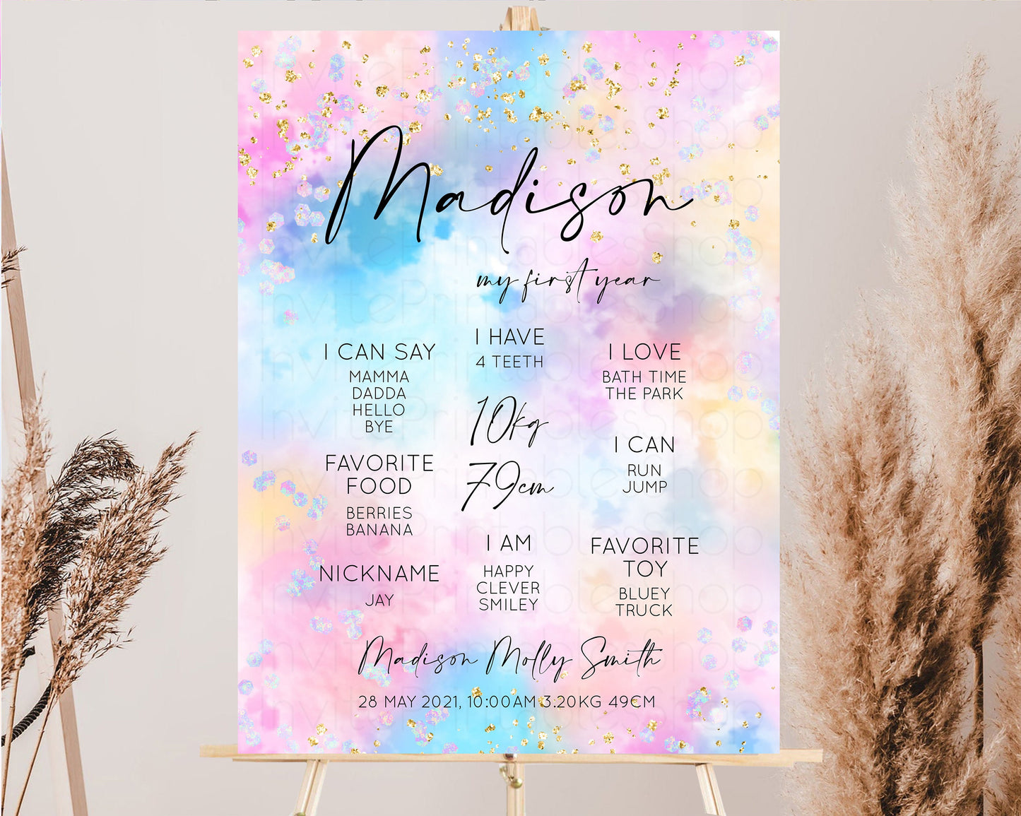 Rainbow Clouds First Birthday Milestone Board Pastel Rainbow Milestone Poster Colorful One Year Poster Ombre Sprinkles Baby 1st Year 589v4