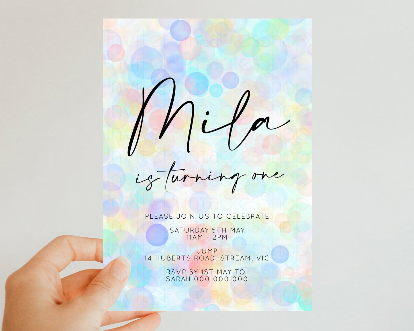 Rainbow Birthday Invitation Pastel Birthday Invitation Rainbow Confetti Invite Colorful Bubbles Invitation Rainbow Sprinkle 1st 2nd 3rd T500