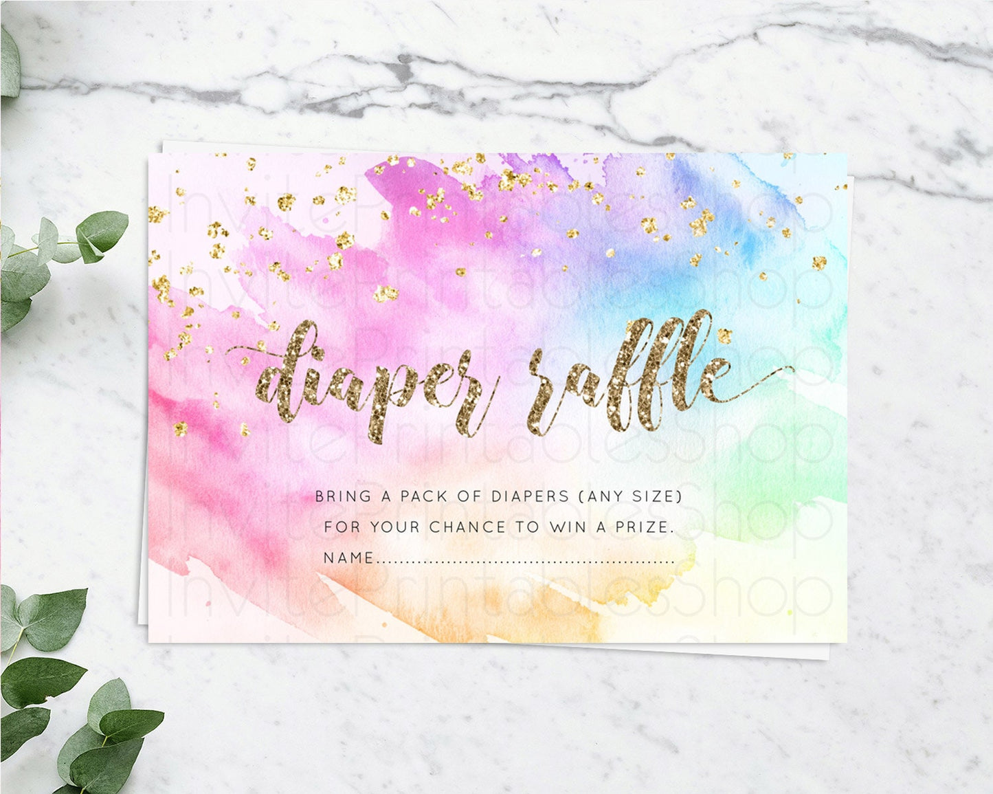 Pastel Diaper Raffle Card Pastel Rainbow Diaper Raffle Insert Colorful Ombre Watercolor Diaper Ticket Confetti Glitter Raffle Game D10450