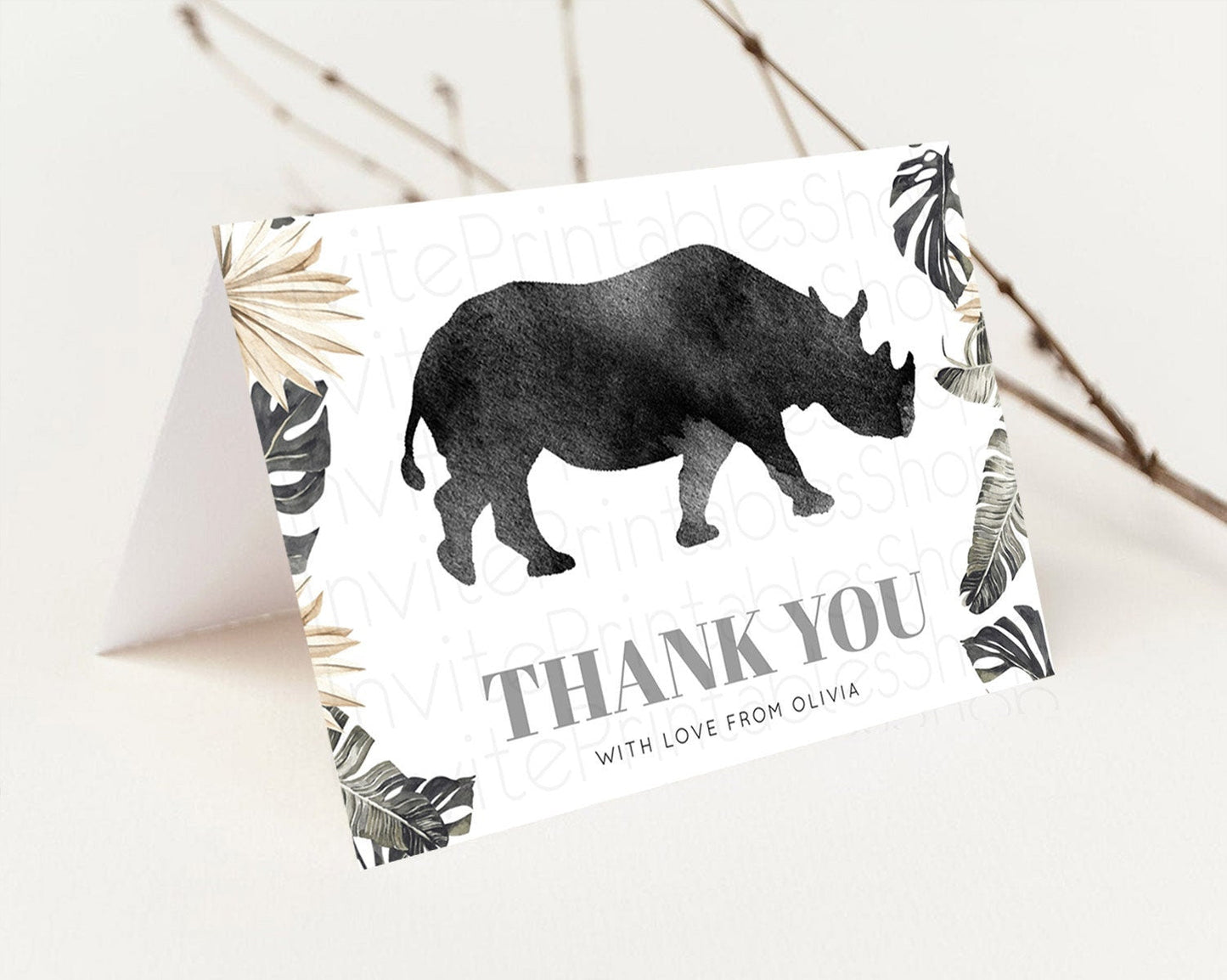 Rhino Thank You Rhino Thank You Card Rhino Birthday Thank You Card Rhino Card Template First Birthday Rhino Teacher Thank You Cards D10805