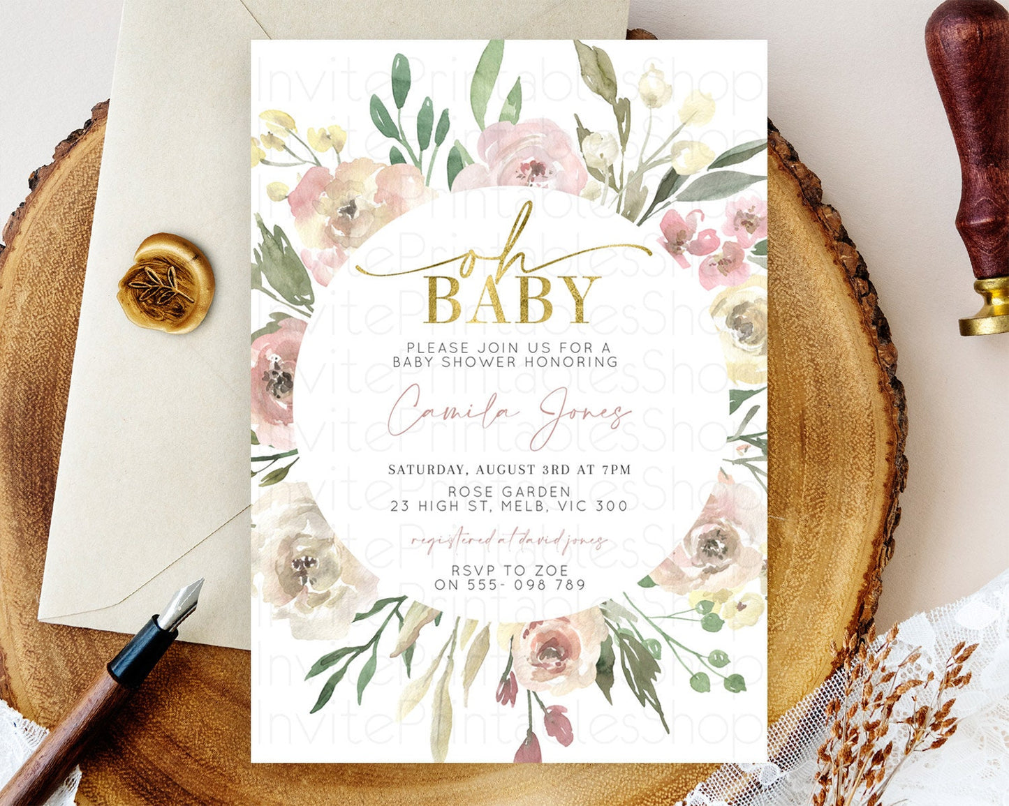 Wildflower Baby Shower Invitation Secret Garden Baby Shower Invitation Pastel Flowers Invite Enchanted Garden Shower Floral Theme D10202