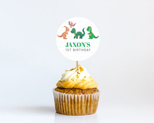 Editable Dinosaur Cupcake Toppers Dinosaur Volcano Cupcake Toppers Watercolo