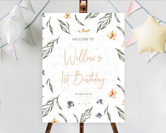 Leafy Welcome Sign Green Leaf Welcome Board Greenery Eucalyptus Fern Spray Leaves Watercolor Boho Garden First Birthday Welcome Sign D10544