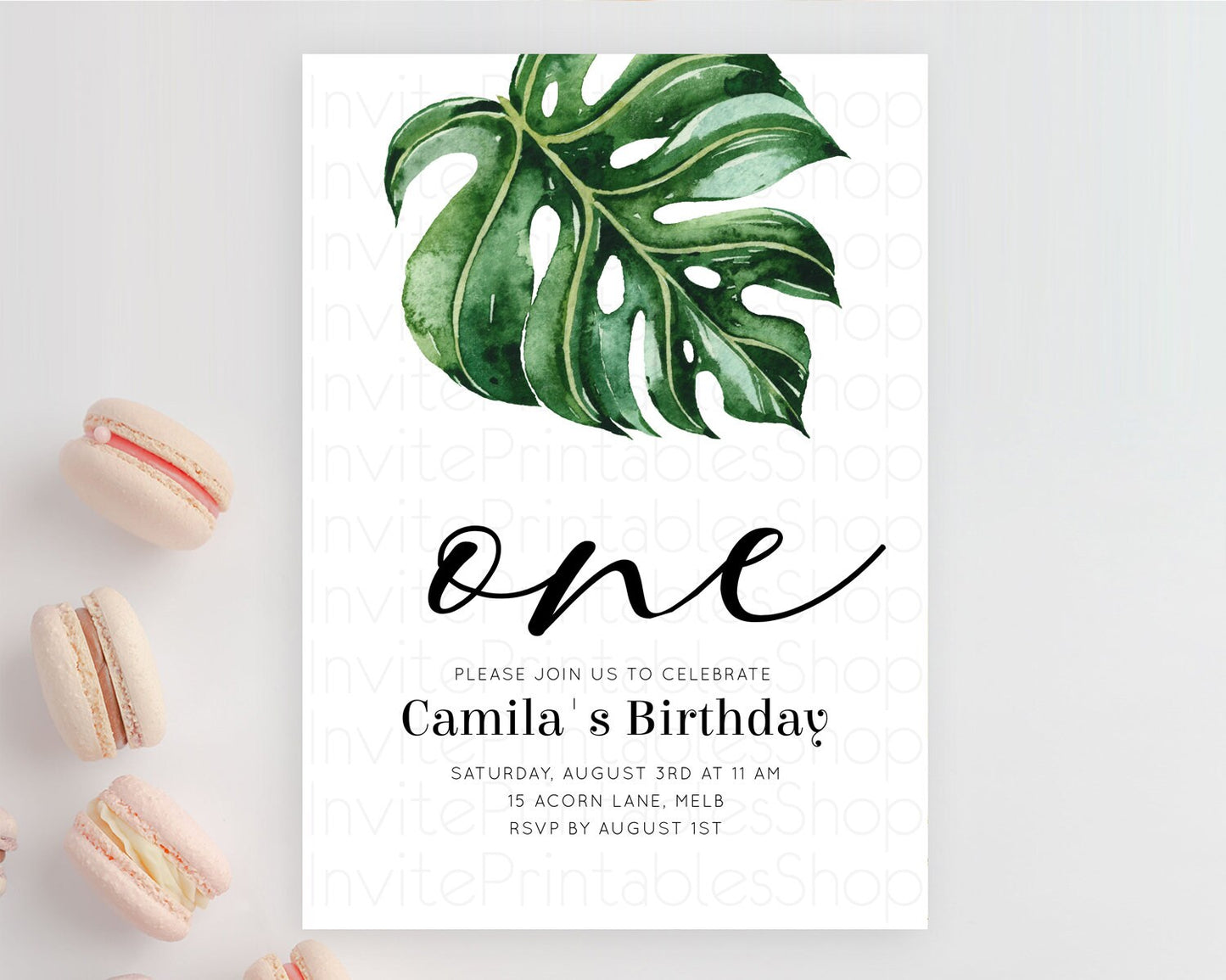 Tropical Invitation Tropical Birthday Invitation Tropical Floral Invitation Palm Leaf Fern Invite Frangipani White Orchid Invitation D11056