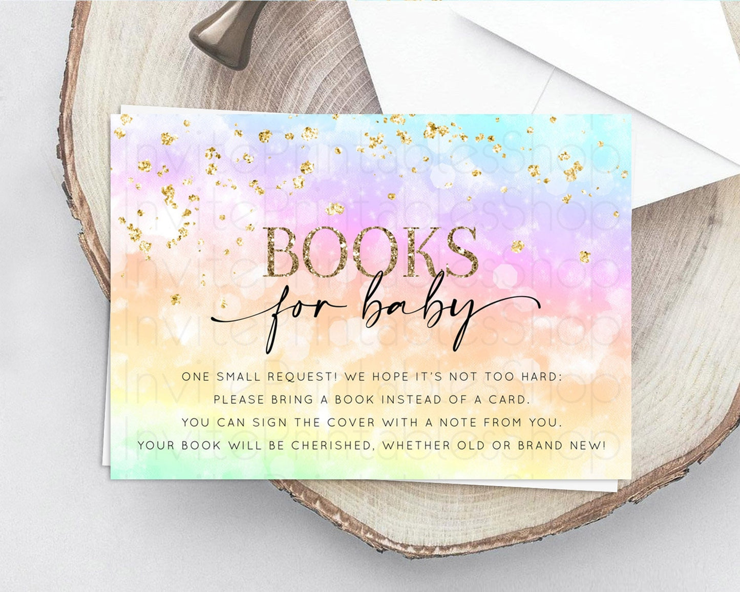 Pastel Books For Baby Card Pastel Rainbow Book Insert Colorful Ombre Watercolor Book Card Confetti Glitter Baby Book Poem Request D10647