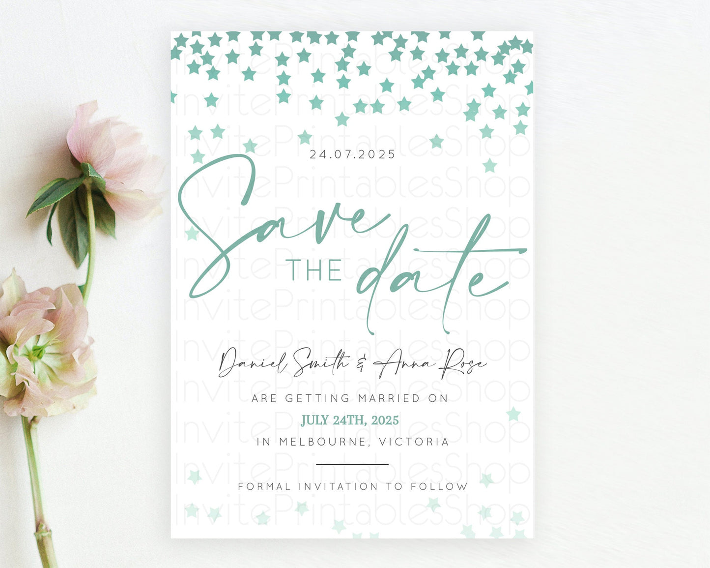 Twinkle Stars Save The Date Template Pastel Twinkle Little Star Party Shooting Star Confetti Sprinkles Birthday Baptism Baby Shower D10310