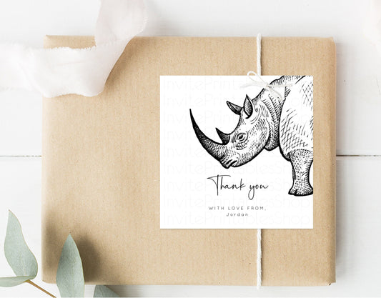 Rhino Tags Rhinoceros Favor Tags Rhino Gift Tag Lolly Bag Tag Loot Bag Tags Bonbonniere Tags Thank You Tag White Tag 1.97 x 1.97 t269