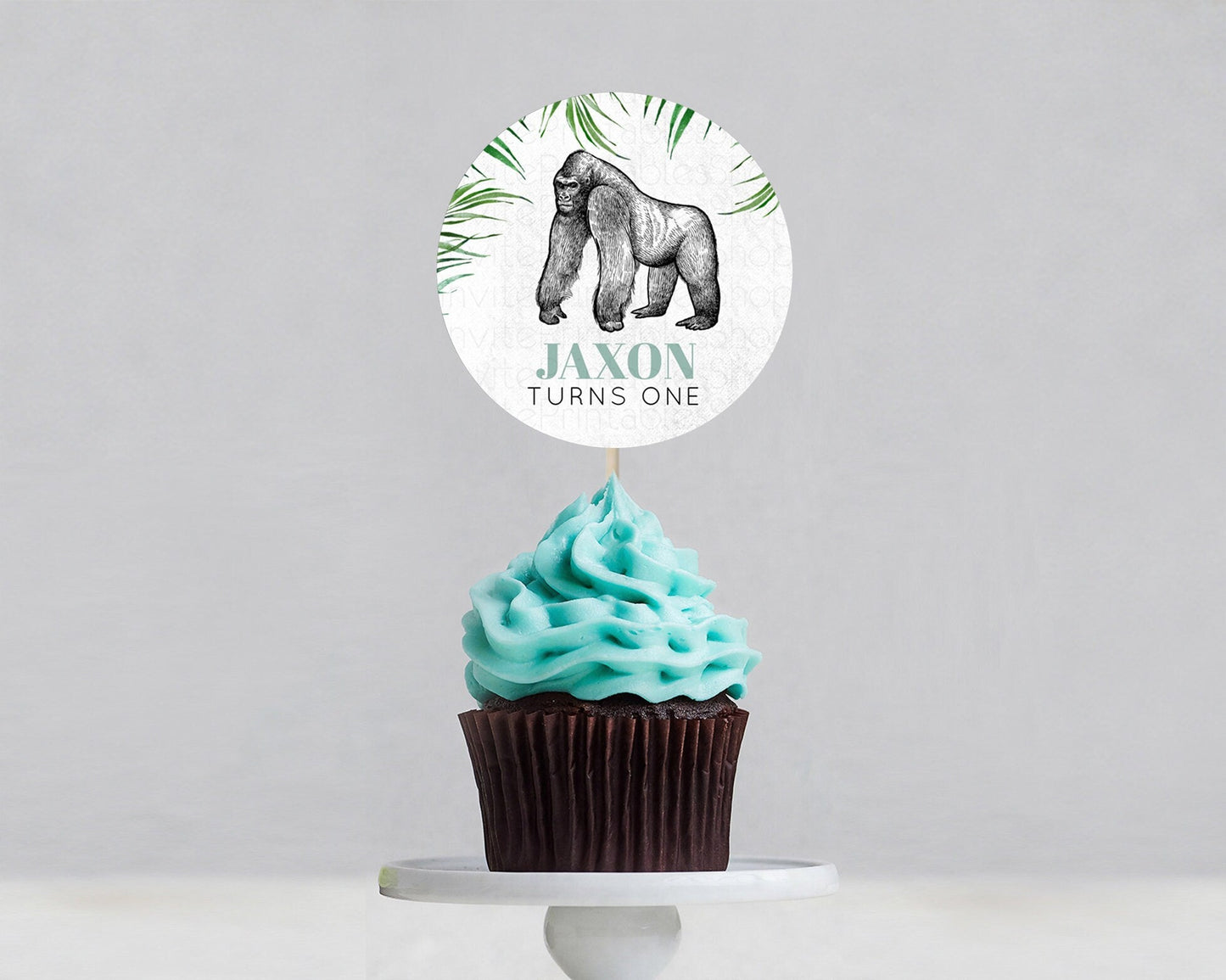Gorilla Cupcake Toppers Jungle Gorilla Cupcake Gorilla Party Decor Gorilla Jungle Adventure Zoo Green Palm Leaf Fern First Birthday D10846