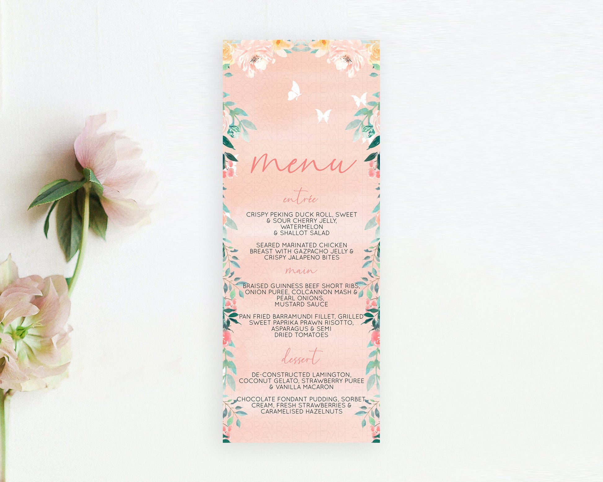 Editable Secret Garden Menu Wildflower Menu Template Pastel Flower Garden Ta