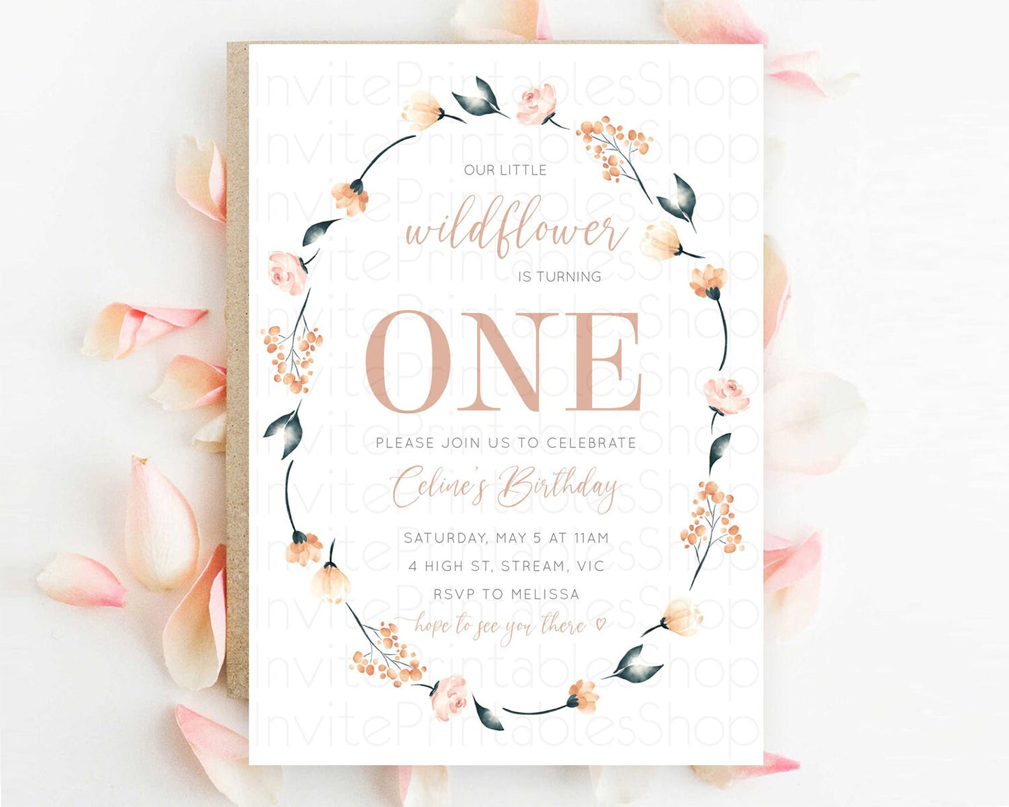 Secret Garden Invitation Wildflower Birthday Invitation Pastel Flowers Invite Enchanted Garden Boho Floral 3rd 2nd First Birthday D10240