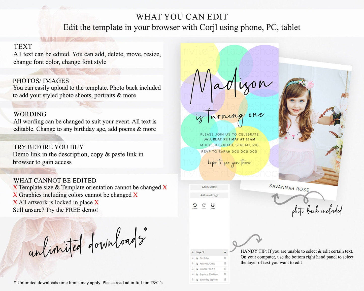 Pastel Birthday Invitation Pastel Confetti Birthday Invitation Bubbles Invitation Colorful Rainbow Confetti 2nd 1st First Birthday D10412