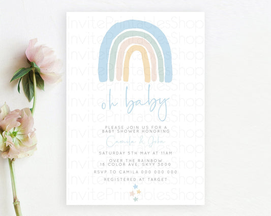 Editable Pastel Rainbow Baby Shower Invitation Pastel Rainbow Invitation Rai