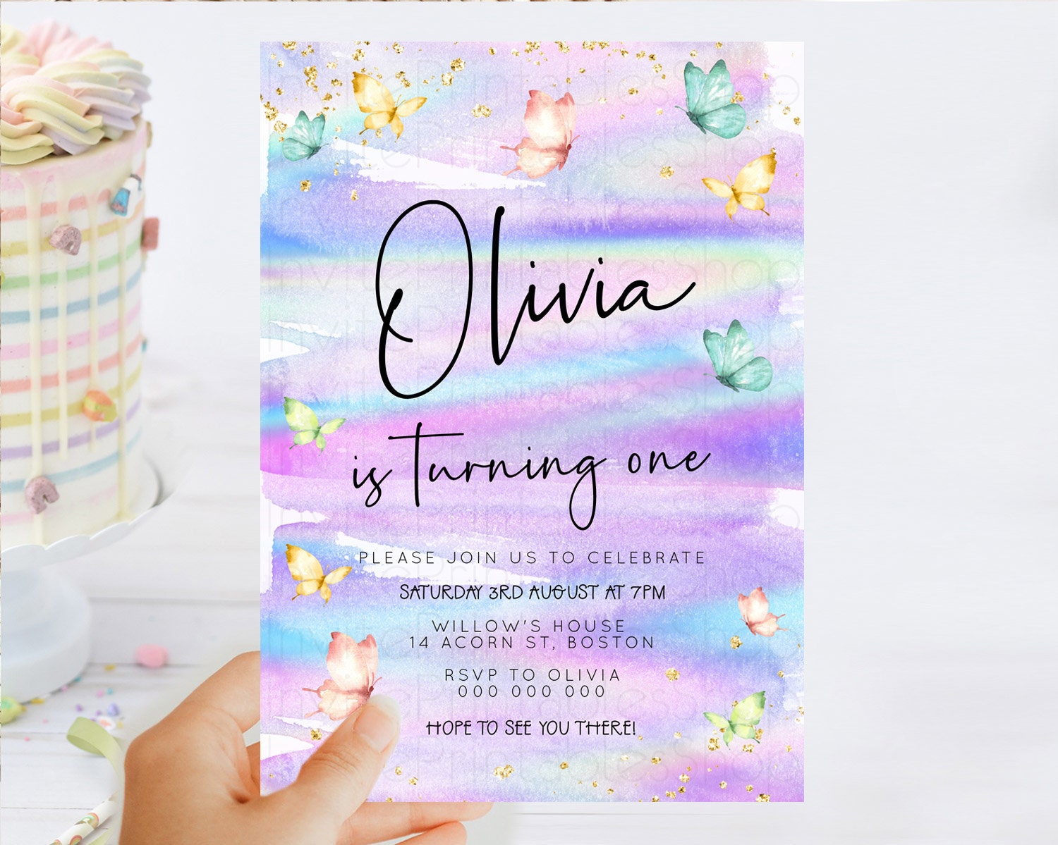 Editable Pastel Butterfly Birthday Invitation Butterfly Birthday Invitation