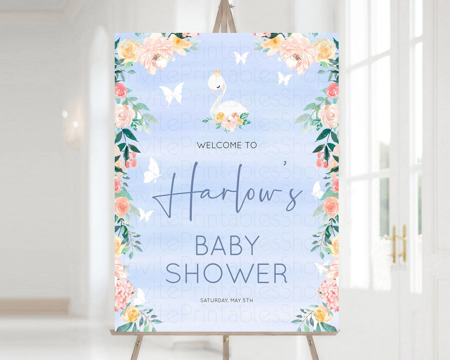 Editable Swan Baby Shower Welcome Board Swan Princess Ballet Welcome Sign En