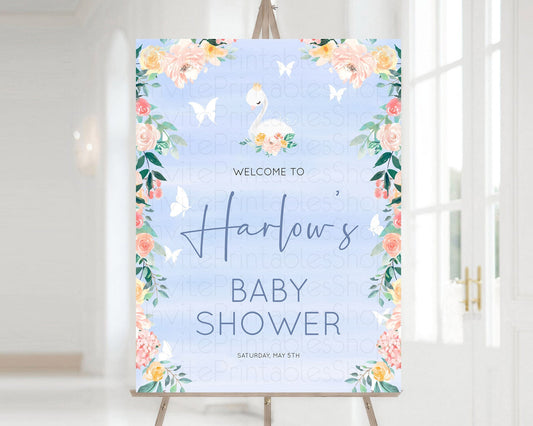 Editable Swan Baby Shower Welcome Board Swan Princess Ballet Welcome Sign En