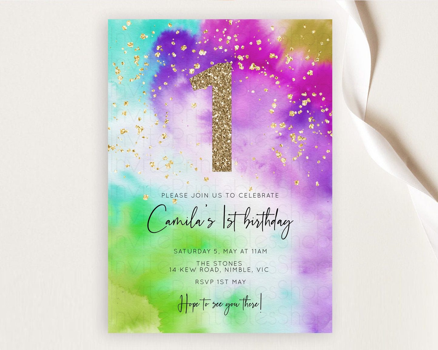 Tie Dye Invitation Rainbow Birthday Invitation Pastel Invitation Colorful Invitation Pastel Rainbow Party 3rd 2nd 1st First Birthday D10536