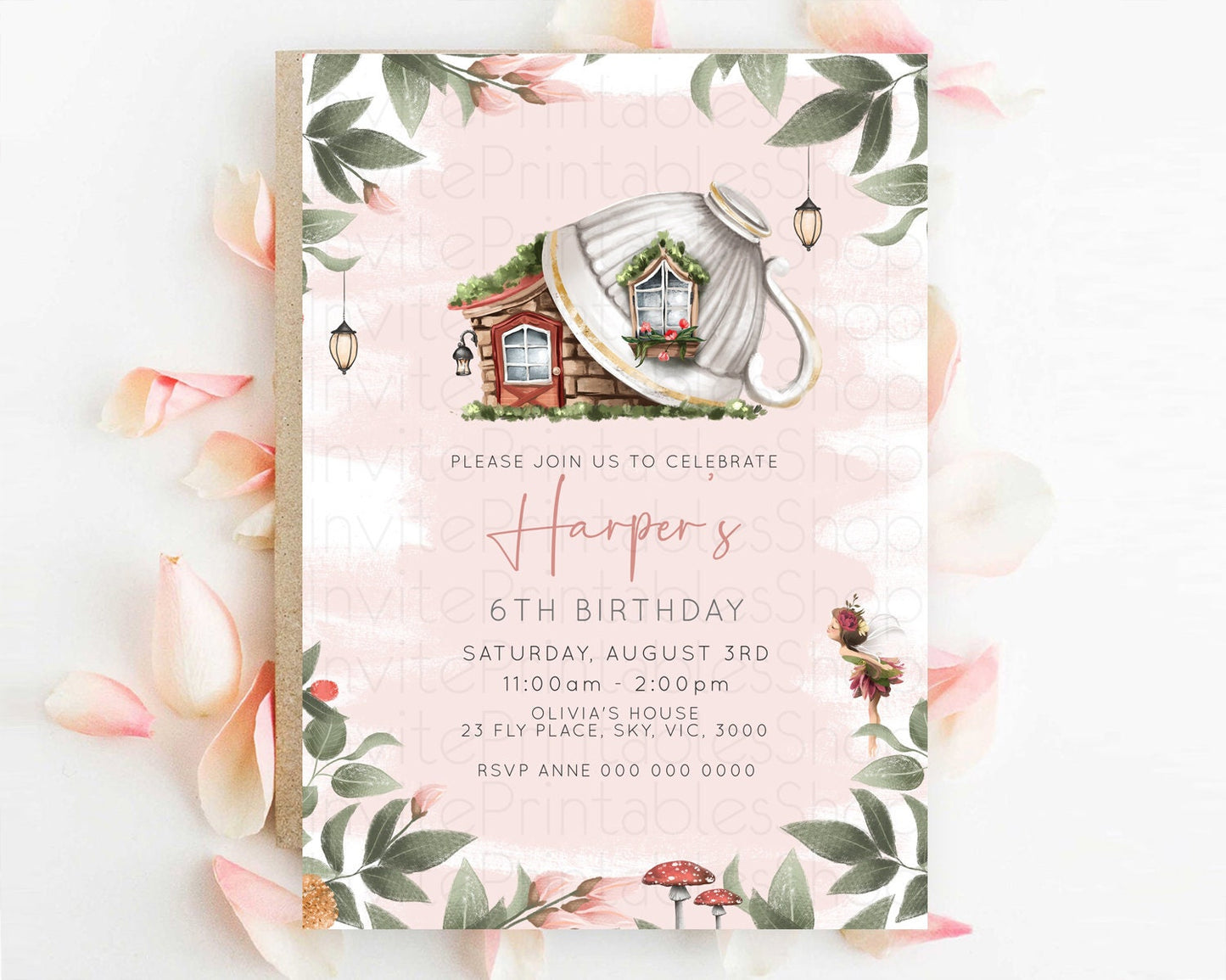 Fairy Birthday Invitation Fairy Invites Fairy Tea Party Fairy Garden Birthday Secret Garden Enchanted Garden Pastel Floral Butterfly D10563