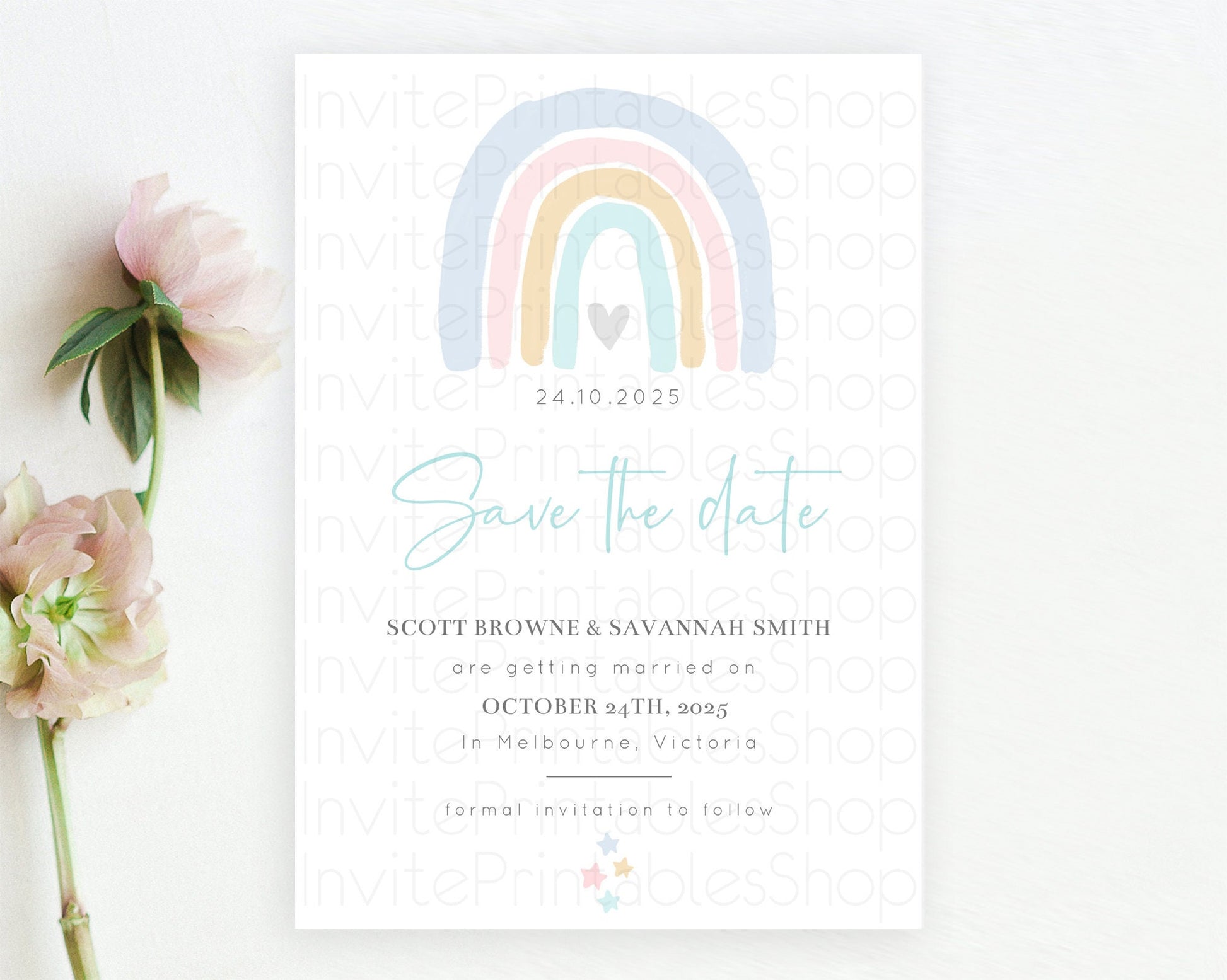 Editable Pastel Rainbow Save The Date Template Boho Colorful Rainbow Party R