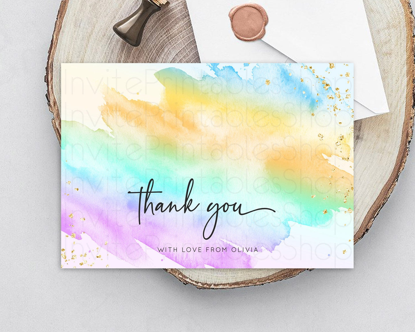 Pastel Thank You Rainbow Thank You Card Colorful Pastel Birthday Thank You Card Confetti Watercolor Pastel Teacher Thank You Cards D10425
