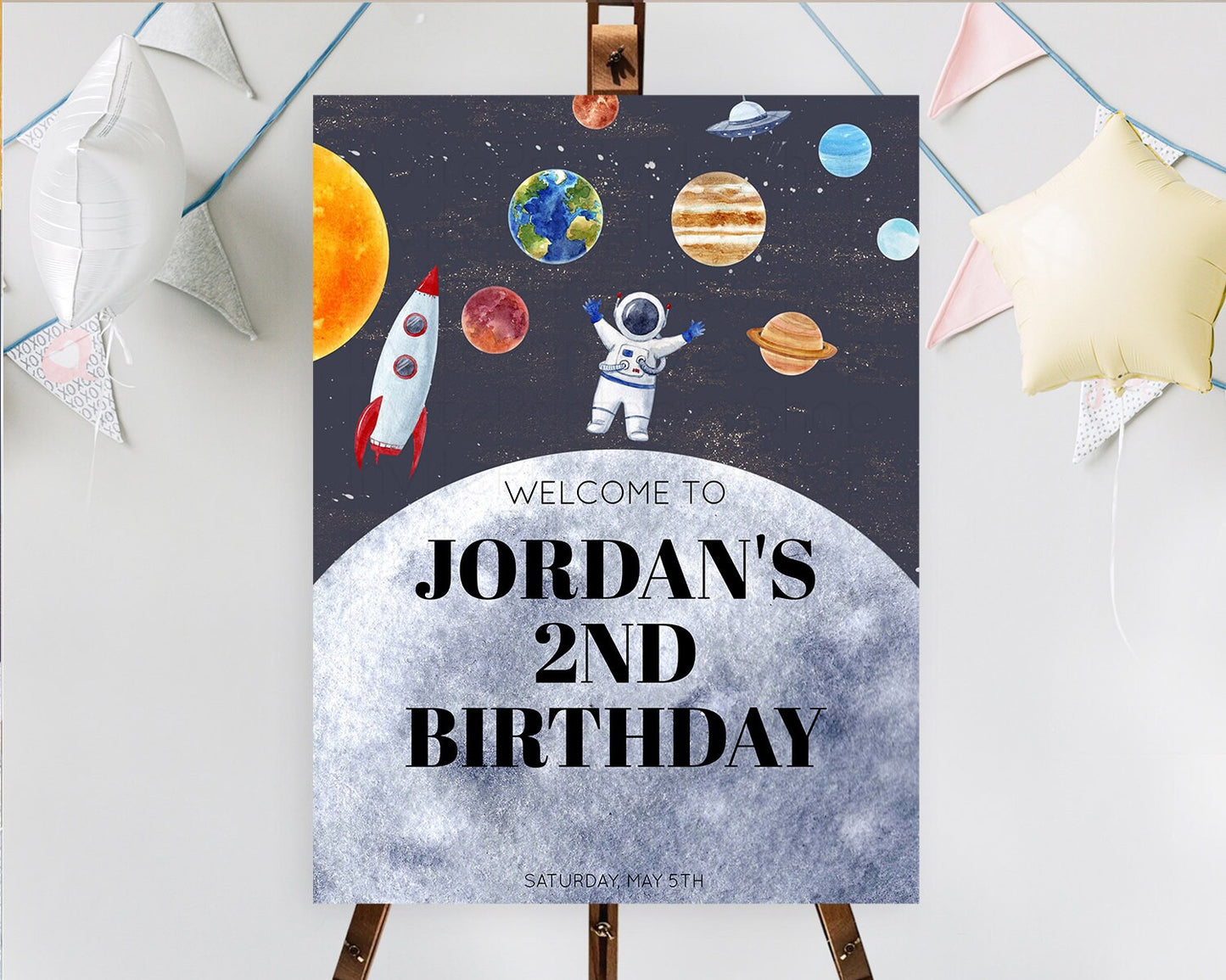 Space Birthday Welcome Sign Space Welcome Board First Trip Around the Sun Welcome Poster Planets Solar System ONE year Birthday Sign D10430