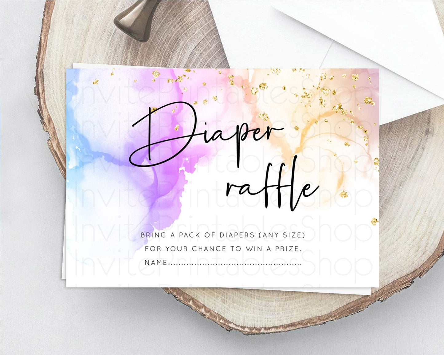 Pastel Diaper Raffle Card Pastel Rainbow Diaper Raffle Insert Colorful Ombre Watercolor Diaper Ticket Confetti Glitter Raffle Game D10180