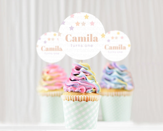 Editable Star Cupcake Toppers Pastel Stars Cupcake Toppers Shooting Star Spr