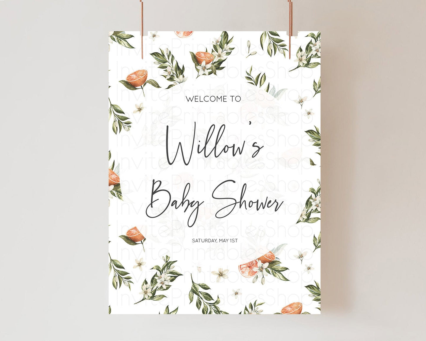 Citrus Baby Shower Welcome Sign Lemon Welcome Sign Orange Welcome Sign Citrus Welcome Poster Citrus Floral Décor Baby Welcome Board D10545