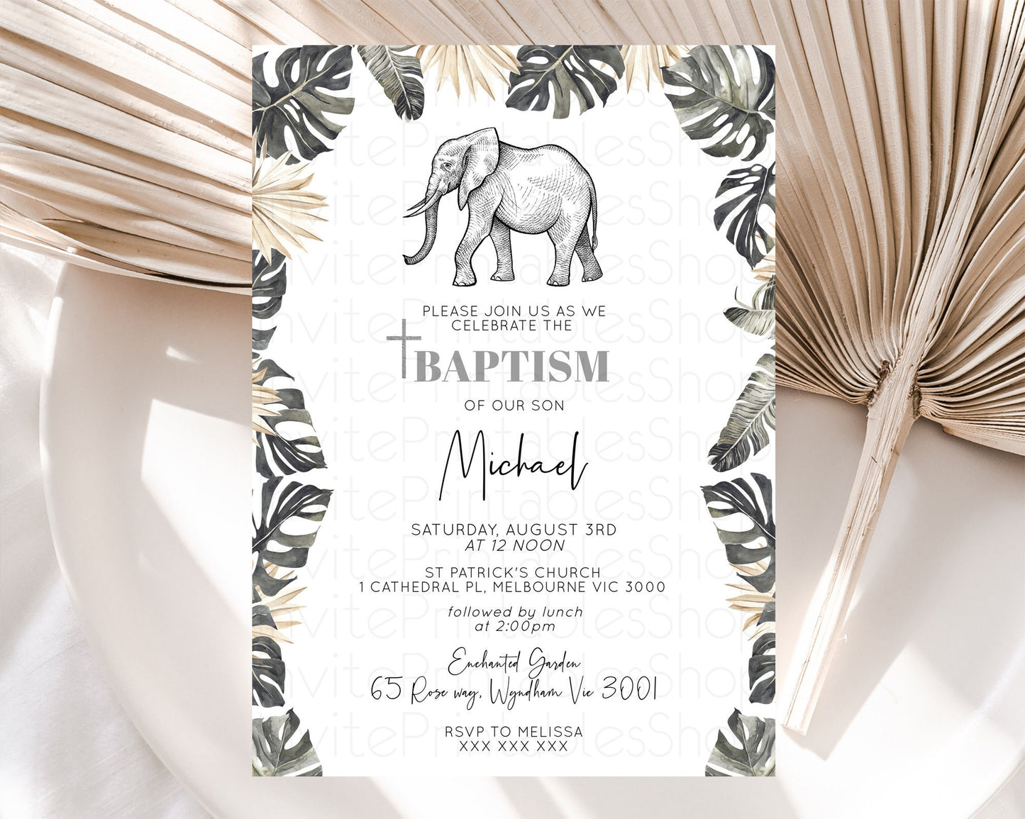 Elephant Baptism Invitation Elephant Baptism 1st Birthday Invitation Safari Christening Invitation TWO Wild ONE Jungle Adventure Zoo D10806