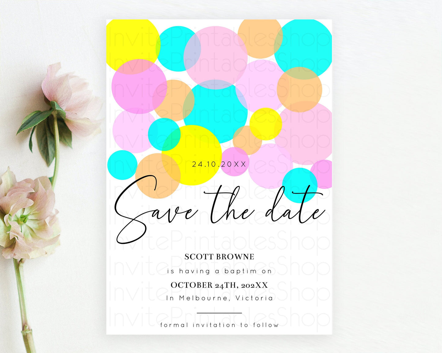 Pastel Confetti Save The Date Template Rainbow Colorful Sprinkles Party For 1st Birthday Baptism Baby Shower Wedding Bridal Shower D10896