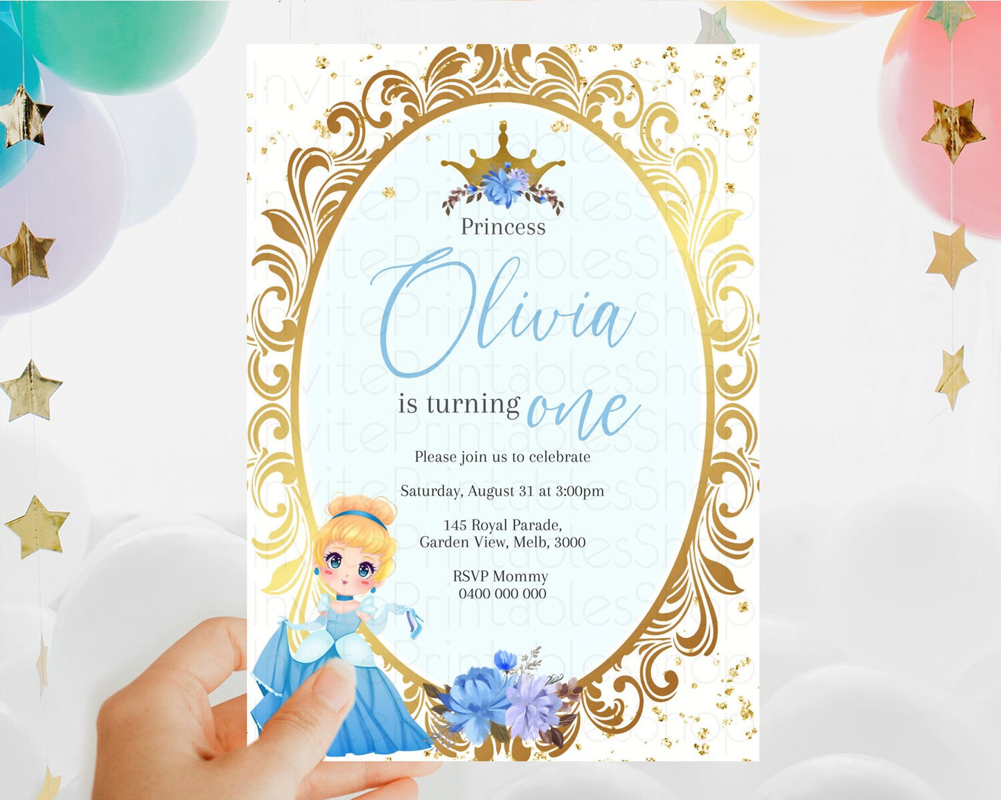 Princess Birthday Invitation Castle Invitation Royal Birthday Fairy Tale Enchanted Mirror Pastel Floral Garden 1st First Birthday D10745