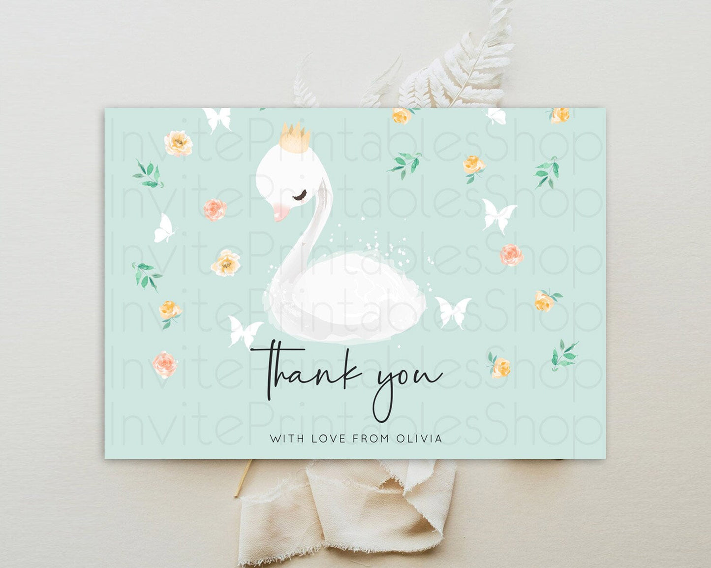 Swan Thank You Swan Princess Ballet Thank You Card Swan Lake Birthday Thank You Cards Secret Garden Pastel Floral Teacher Thank You D10905