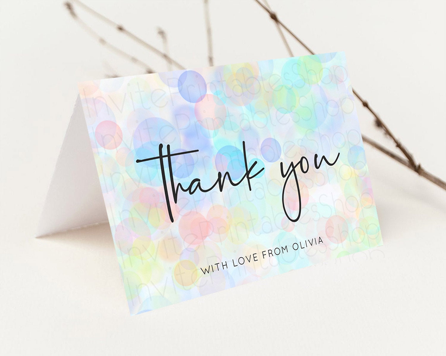 Editable Pastel Thank You Bubbles Thank You Card Bubble Bath Birthday Thank