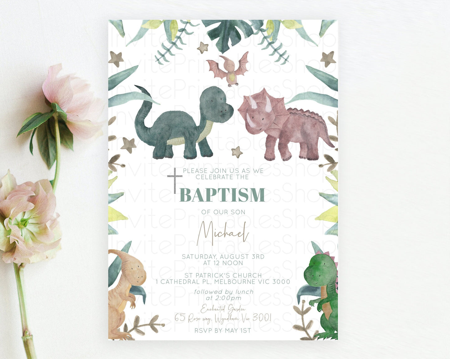 Editable Dinosaur Baptism Invitation Dinosaur Volcano Baptism 1st Birthday I