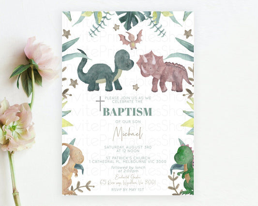 Editable Dinosaur Baptism Invitation Dinosaur Volcano Baptism 1st Birthday I