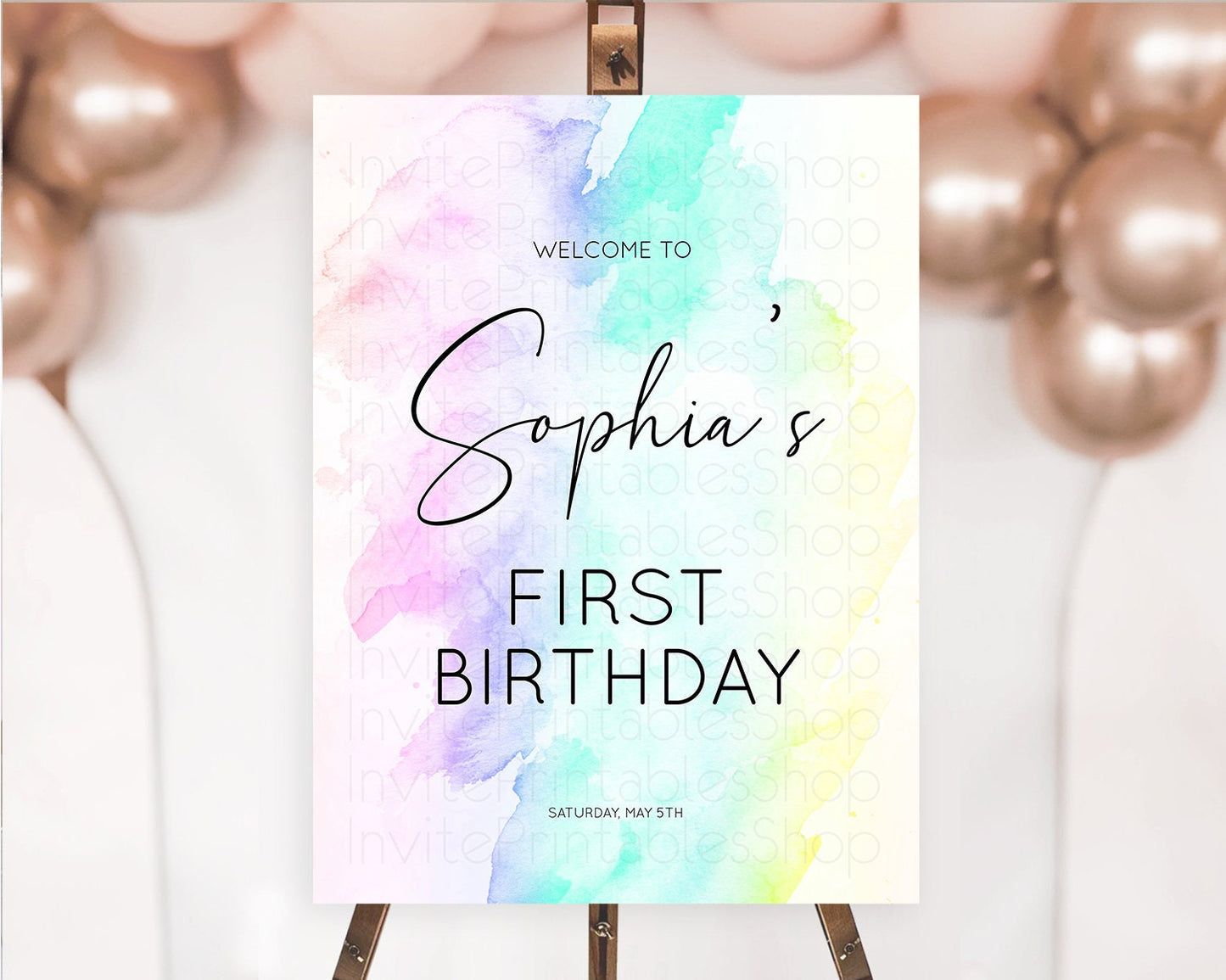 Pastel Welcome Sign Pastel Rainbow Welcome Sign Colorful Rainbow Confetti Watercolor Glitter Pastel First Birthday Welcome Sign D10231
