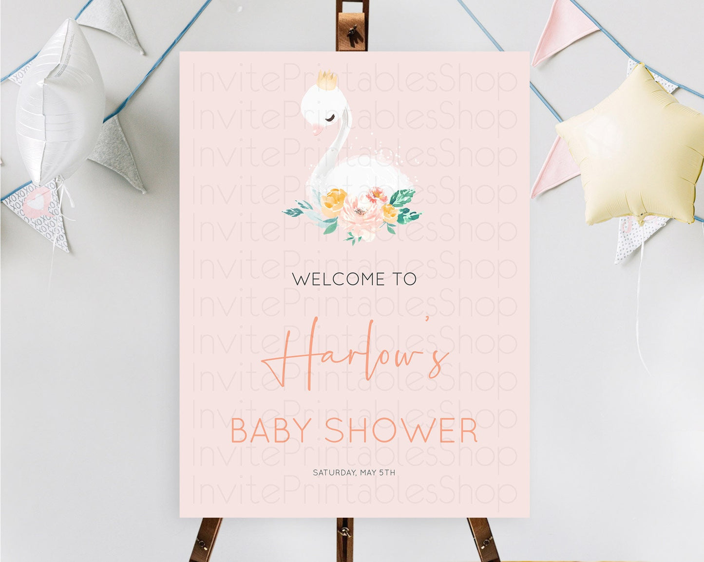 Swan Baby Shower Welcome Board Swan Princess Ballet Welcome Sign Enchanted Swan Lake Secret Garden Pastel Floral Swan Welcome Sign D10388