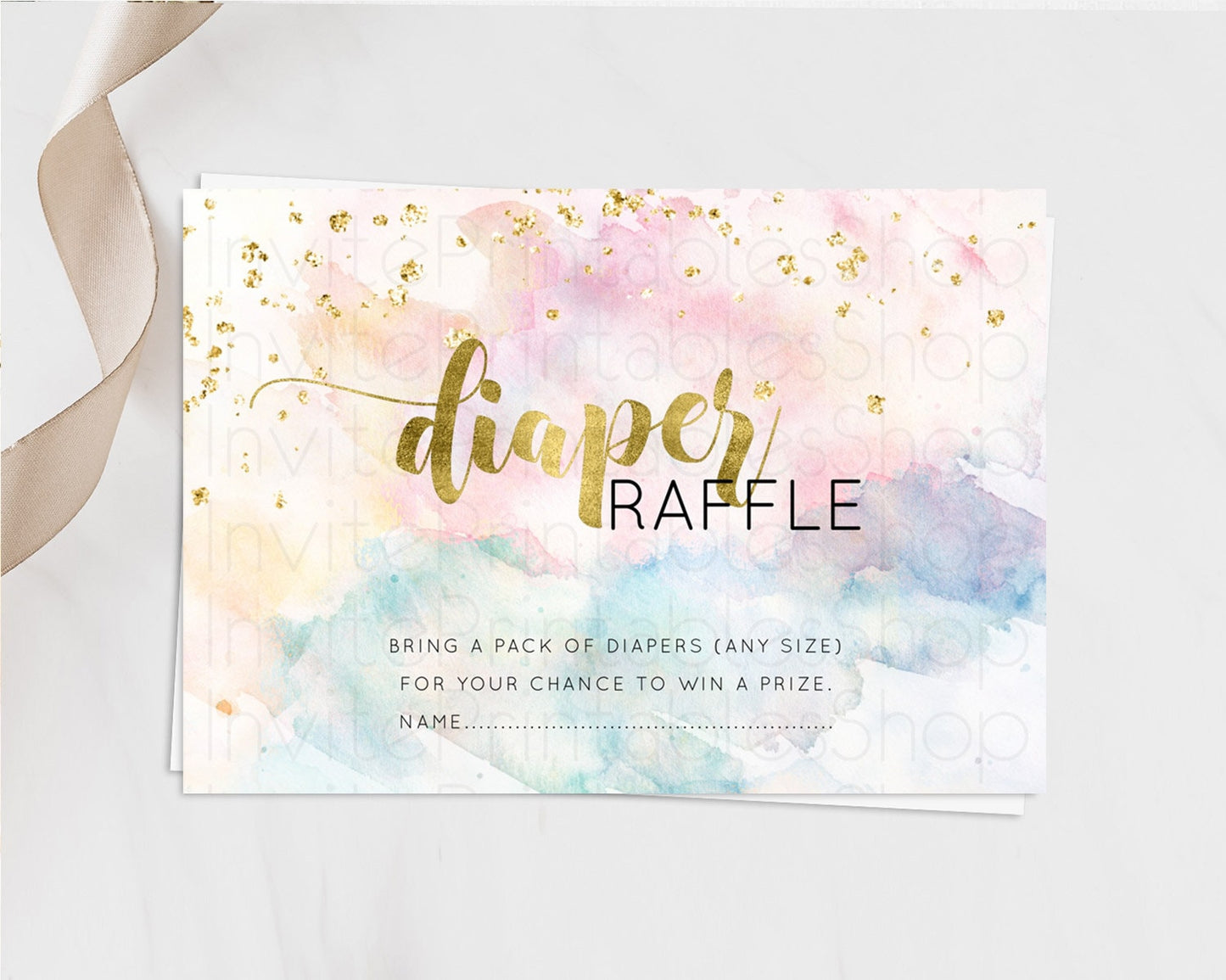 Pastel Diaper Raffle Card Pastel Rainbow Diaper Raffle Insert Colorful Ombre Watercolor Diaper Ticket Confetti Glitter Raffle Game D10265