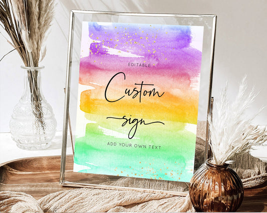 Editable Pastel Sign Ombre Table Sign Decor Pastel Ombre Rainbow Watercolor