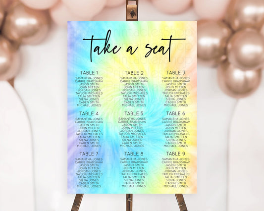 Tie Dye Seating Chart Rainbow Tie Dye Seating Chart Rainbow Colorful Seating Chart Tie Dye Pastel Rainbow Party Decor Take A Seat D10578