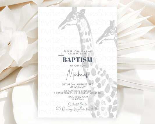 Editable Giraffe Baptism Invitation Giraffe Baptism 1st Birthday Invitation