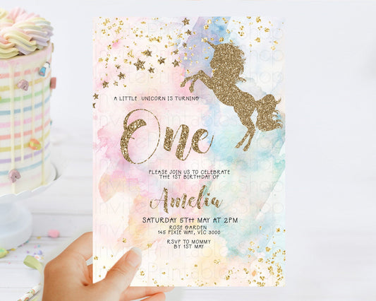 Unicorn Rainbow Birthday Invitation Pastel Birthday Invite Magical Ombre Invite Colorful Watercolor Invite Glitter Sprinkle Party D10953