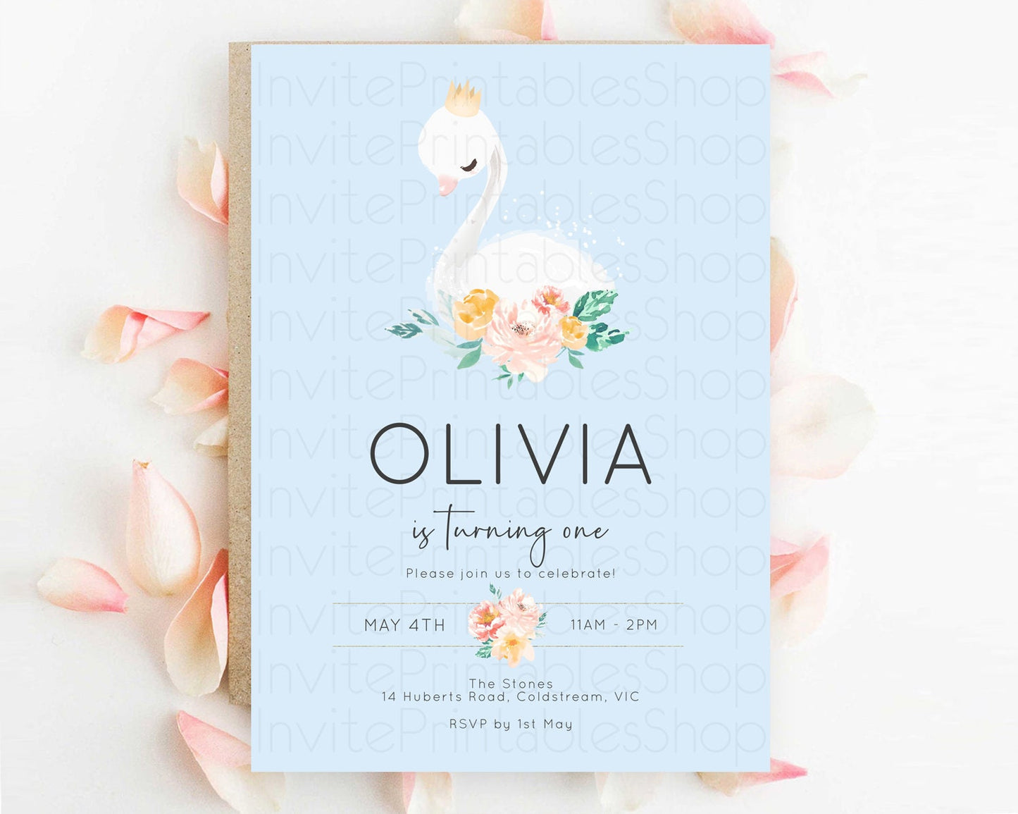 Swan Birthday Invitation Swan Princess Ballet Invitation Enchanted Forest Swan Lake Party Secret Garden Watercolour Pastel Floral D10903