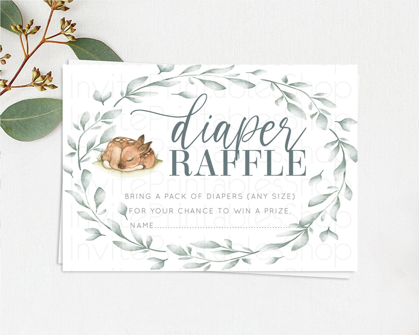 Fawn Diaper Raffle Card Deer Diaper Insert Floral Deer Diaper Ticket Enchanted Forest Butterfly Pastel Baby Shower Raffle Game D10935