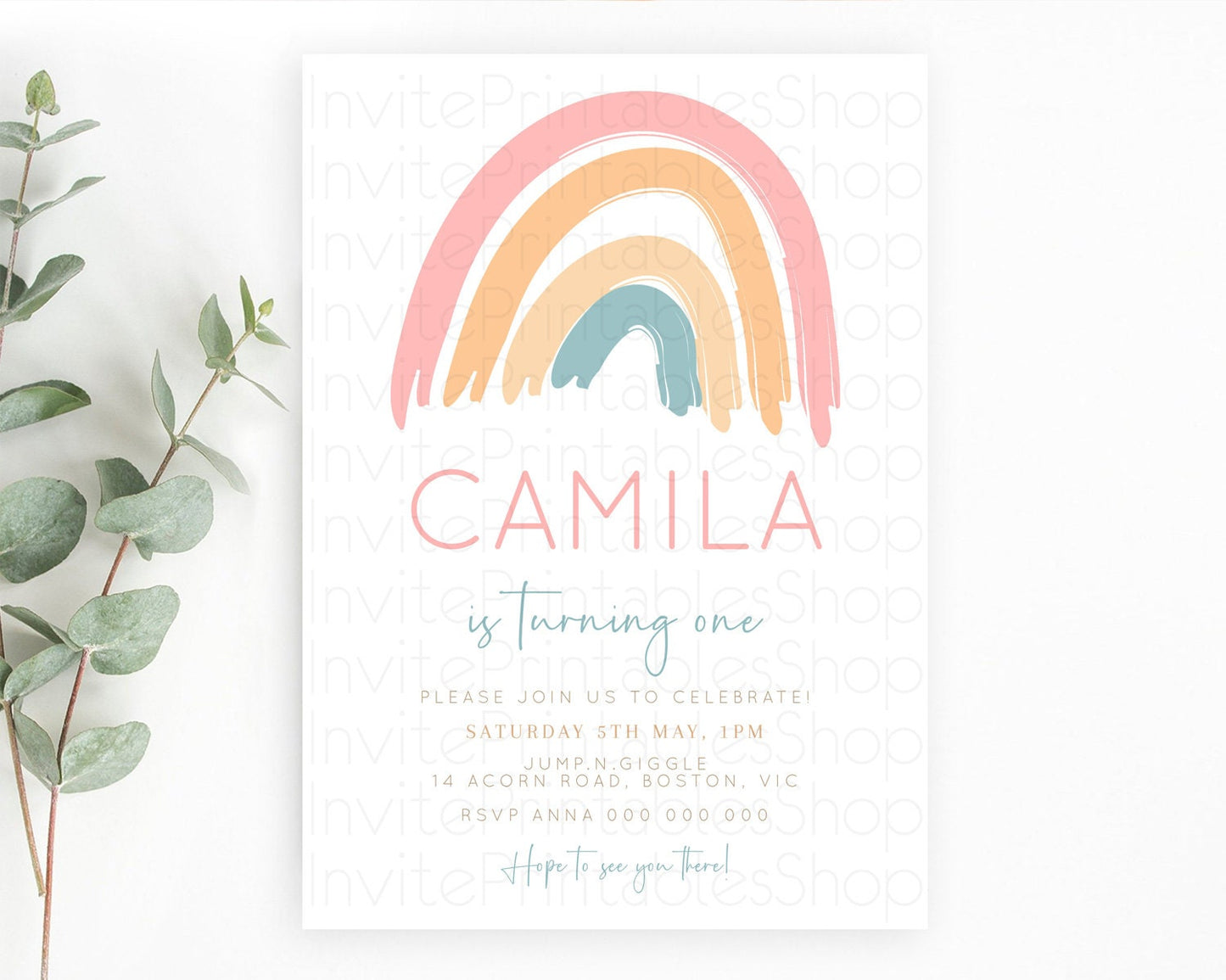 Pastel Rainbow Birthday Invitation Pastel Rainbow Invitation Rainbow Invitation Pastel Invitation Boho Rainbow 1st First Birthday D10351