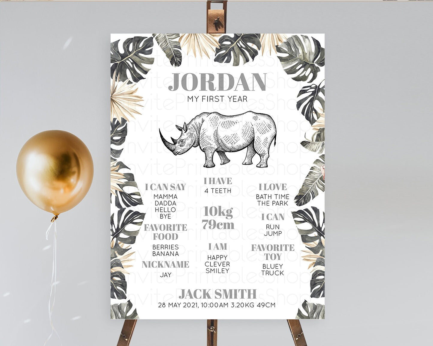 Rhino First Birthday Milestone Board Rhino Milestone Poster Rhino Decor Safari Adventure Rhino First Birthday Welcome Sign D10826