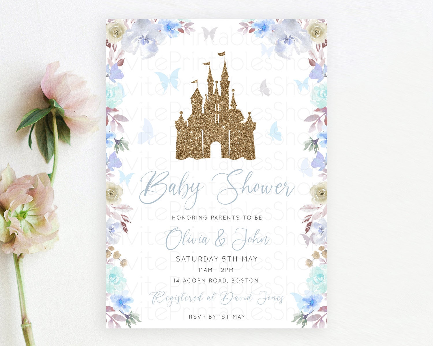 Editable Enchanted Castle Baby Shower Invitation, Whimsical, Secret Garden T