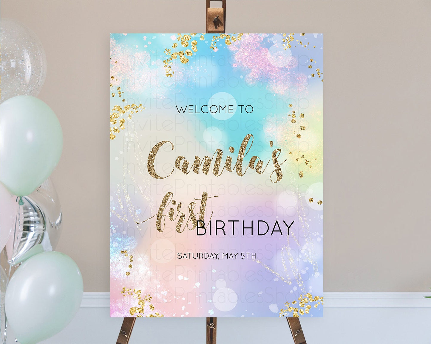 Pastel Welcome Sign Pastel Rainbow Welcome Sign Colorful Rainbow Confetti Watercolor Glitter Pastel First Birthday Welcome Sign D10677