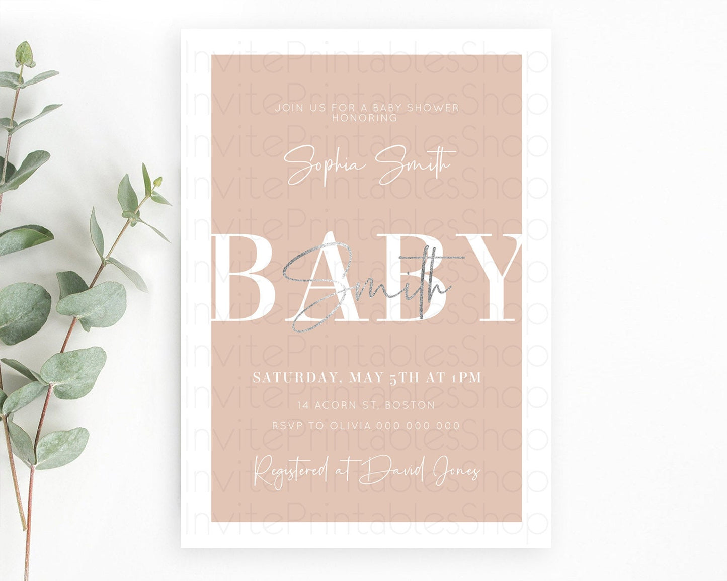 Orange Baby Shower Invitation: Modern Boho Orange Minimalist Design Invitation for a Simple, Contemporary Baby Shower Celebration D10938