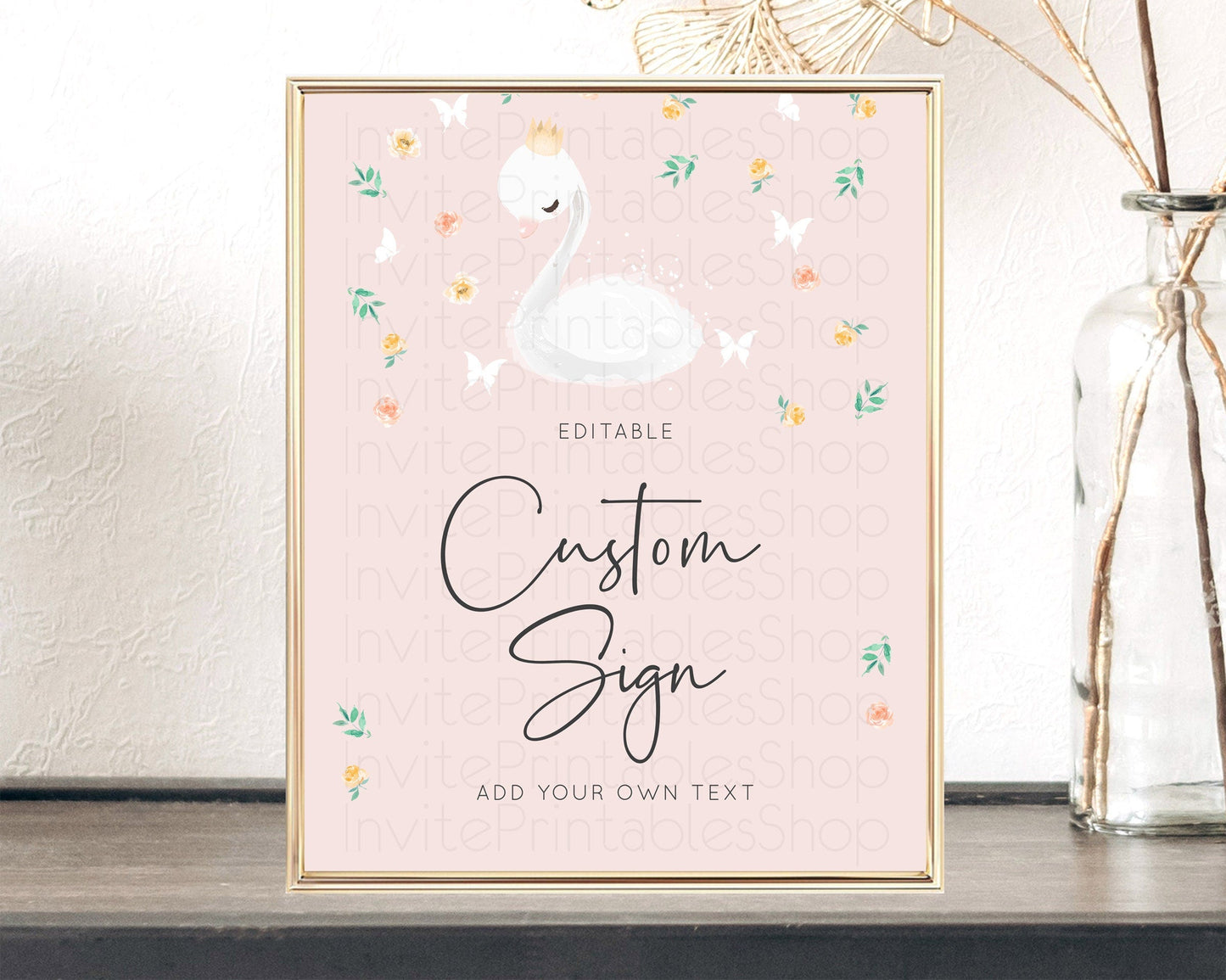 Swan Table Sign Decor Swan Princess Ballet Party Enchanted Swan Lake Secret Garden Pastel Floral 1st Birthday Baptism Baby Shower D10388